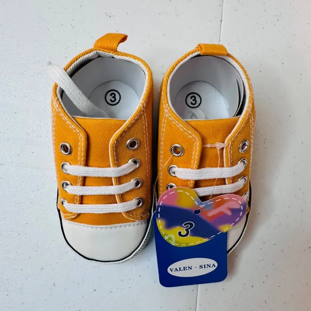 Baby Boy Baby Girl Shoes Orange Canvas High Top Sneakers Baby Size 3